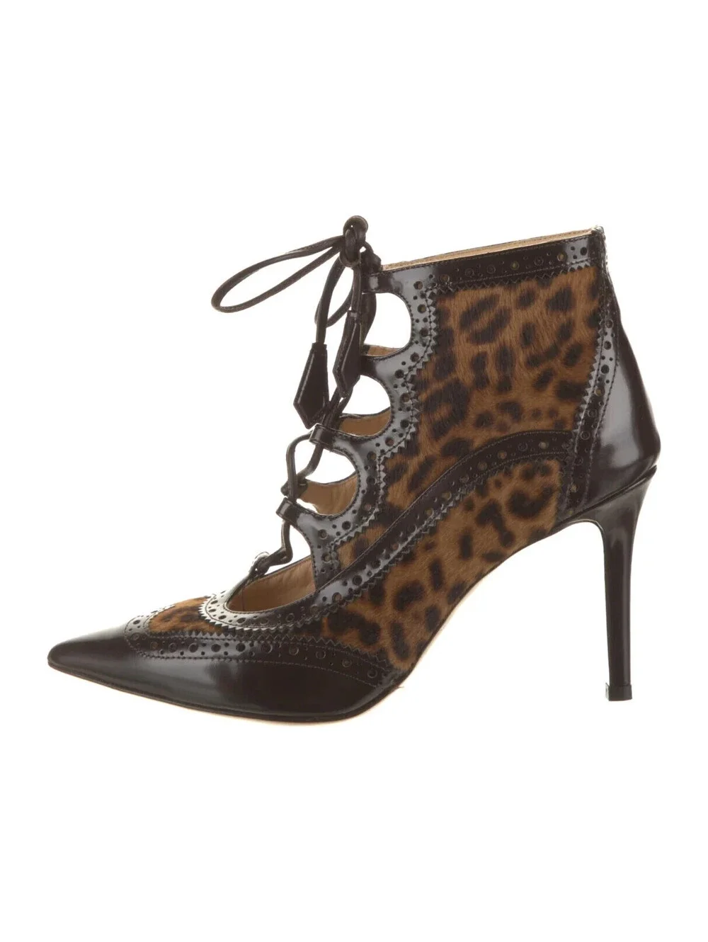 Marion Parke Animal Print Calf Hair Leather Miki Lace Up Pumps Size 5 Italy